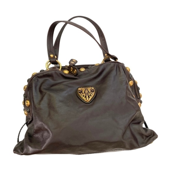 Gucci Dome Rare Brown  Babouska Studded Heart Satchel Bag - Picture 1 of 7